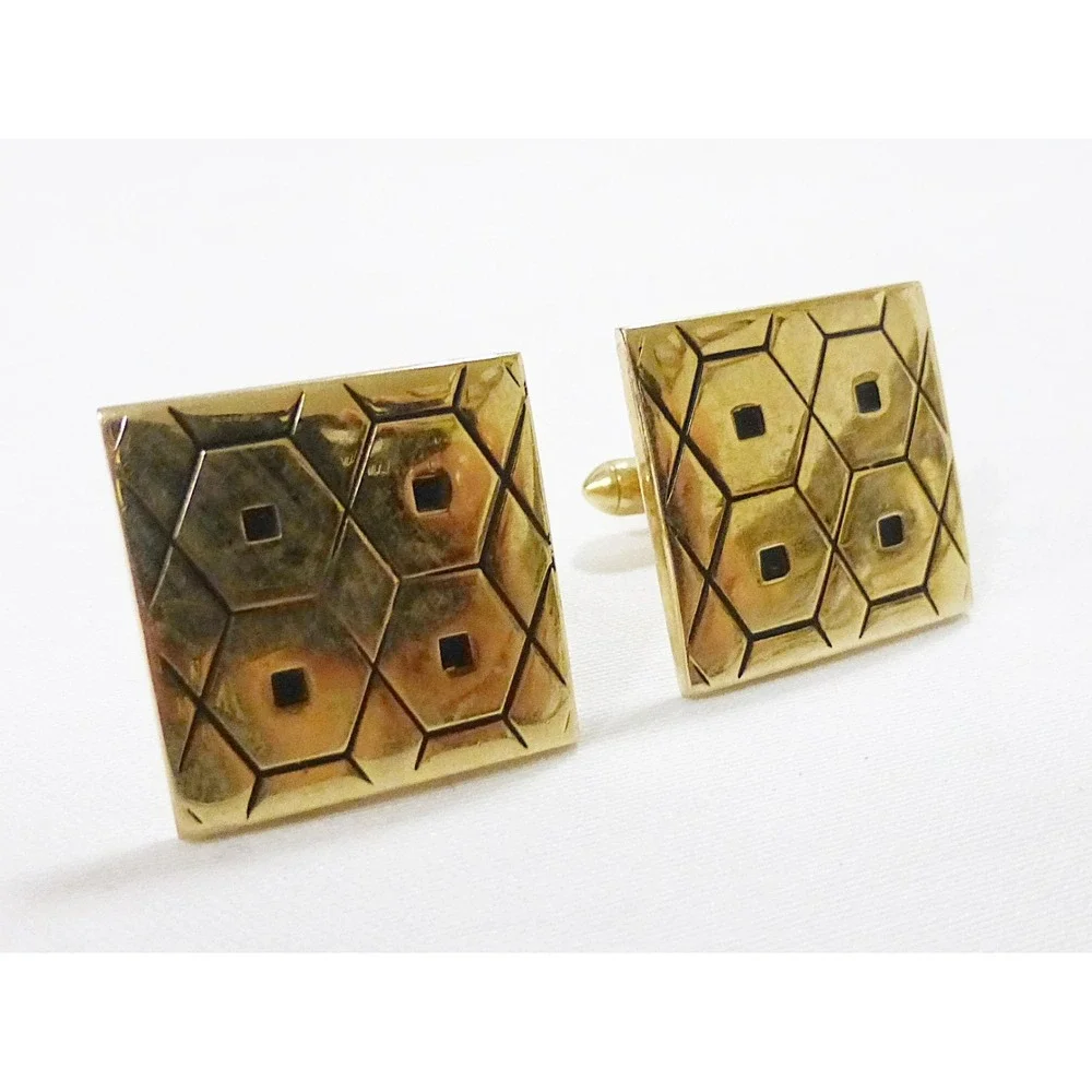 Vintage swank man cufflink square gold tone beehive